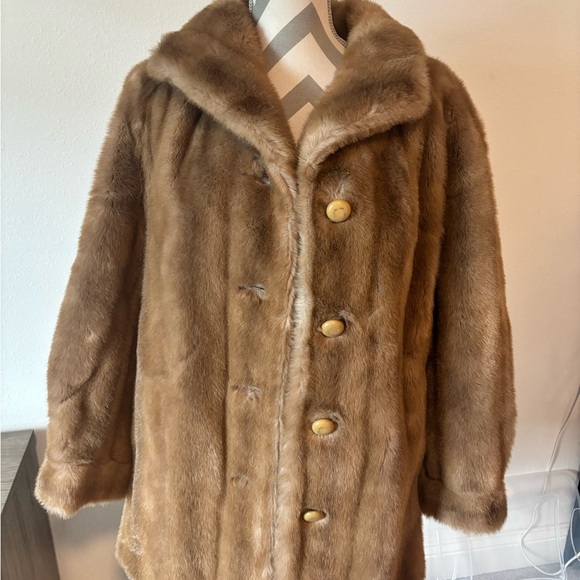 Vintage 70s Dubrowsky & Perlbinder Faux Fur Coat Brown Mid-Length NYC Designer - Picture 2 of 8
